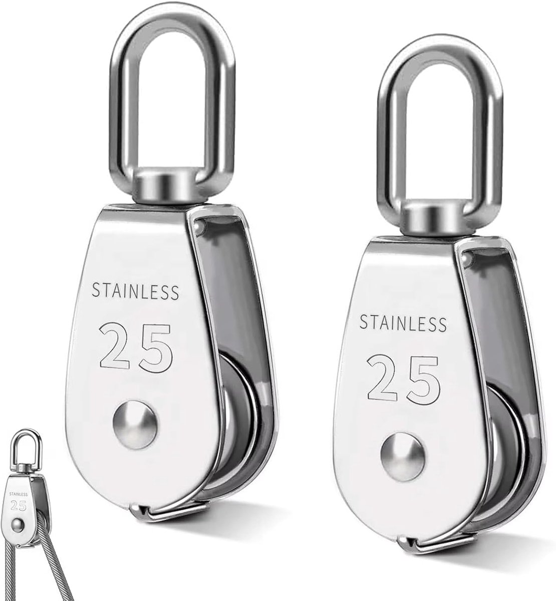 2 stuks M25 katrol klein, katrol voor kabels met 1 kogellager, draad katrol, 304 roestvrij staal kabelkatrol, perfecte katrol voor fitnessapparatuur, veilige draagkracht tot 140 kg