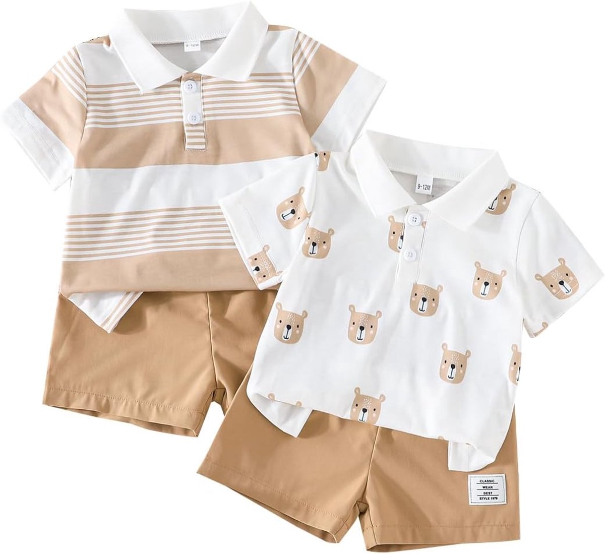 Zomerkleding voor baby's en kinderen, korte mouwen, mini-dinosaurussen en beren, mouwloos T-shirt met strepen en shorts