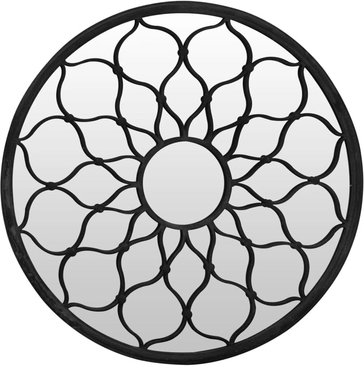 tuinspiegel van ijzer met decoratief bloemendesign, 40 x 3 cm, zwart, voor buiten voor wandmontage