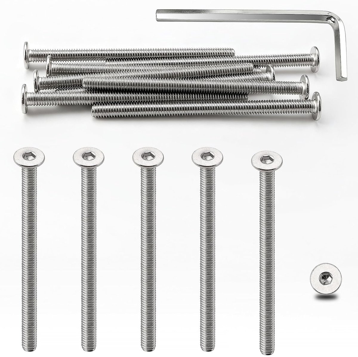 8 Stuks M6x90mm 304 Roestvrijstalen Platkopbouten, Meubelbouten met Sleutel, voor Meubelmontage, Machinereparatie