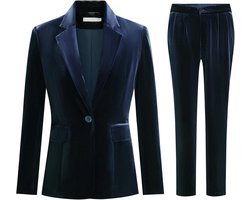 2-delige outfit voor dames, fluwelen blazer, broekpak, set elegant pak, kantoor, slimfit, stretch, business, met zakken, effen, feestelijk, streetwear, pak, casual