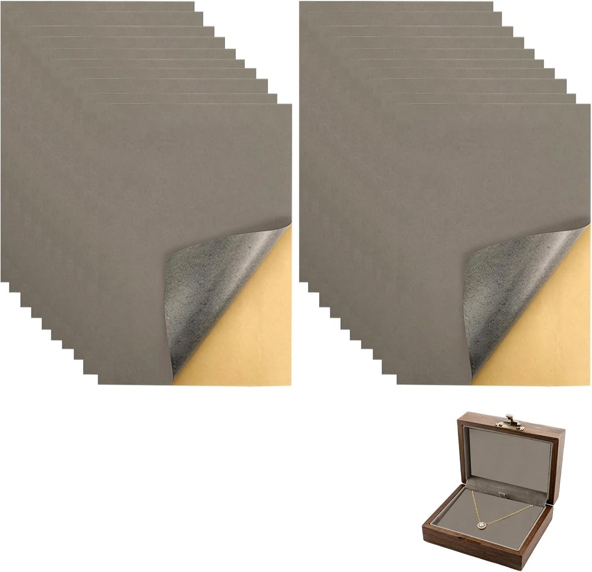 20 stuks zelfklevende fluwelen vellen 21 x 30 cm, grijze flockfolie 0,5 mm, zachte bekledingsstof voor sieradendoos, lade, brilcase, horlogedoos en DIY decoratie