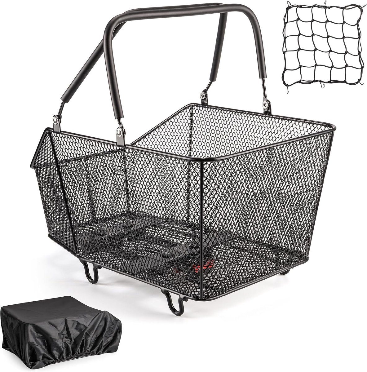 Fietsmand achter, grote bagagedragermand afneembaar, met exclusieve snelsluiting, robuust metalen net, tot 20 kg