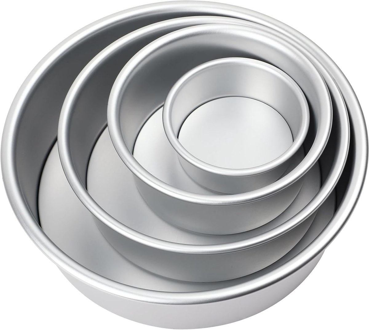 Ronde bakvorm, 4-delige (Ø 10/15/20/26 cm), professionele geanodiseerde aluminium taartpan met losse bodem, geschikt voor Chiffon-koek en Sponge-koek, zilver