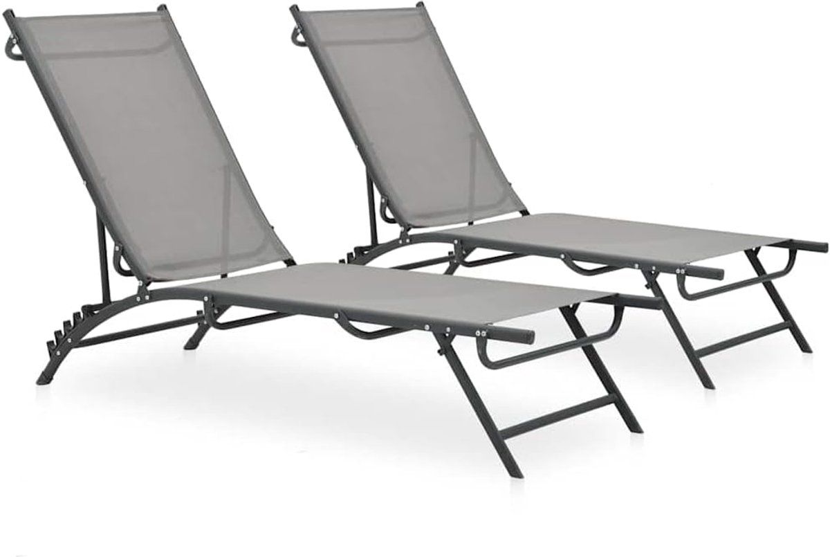 Set van 2 ligstoelen van gepoedercoat aluminium frame met waterbestendig textielweefsel, verstelbare rugleuning, eenvoudig te monteren voor tuin en buiten