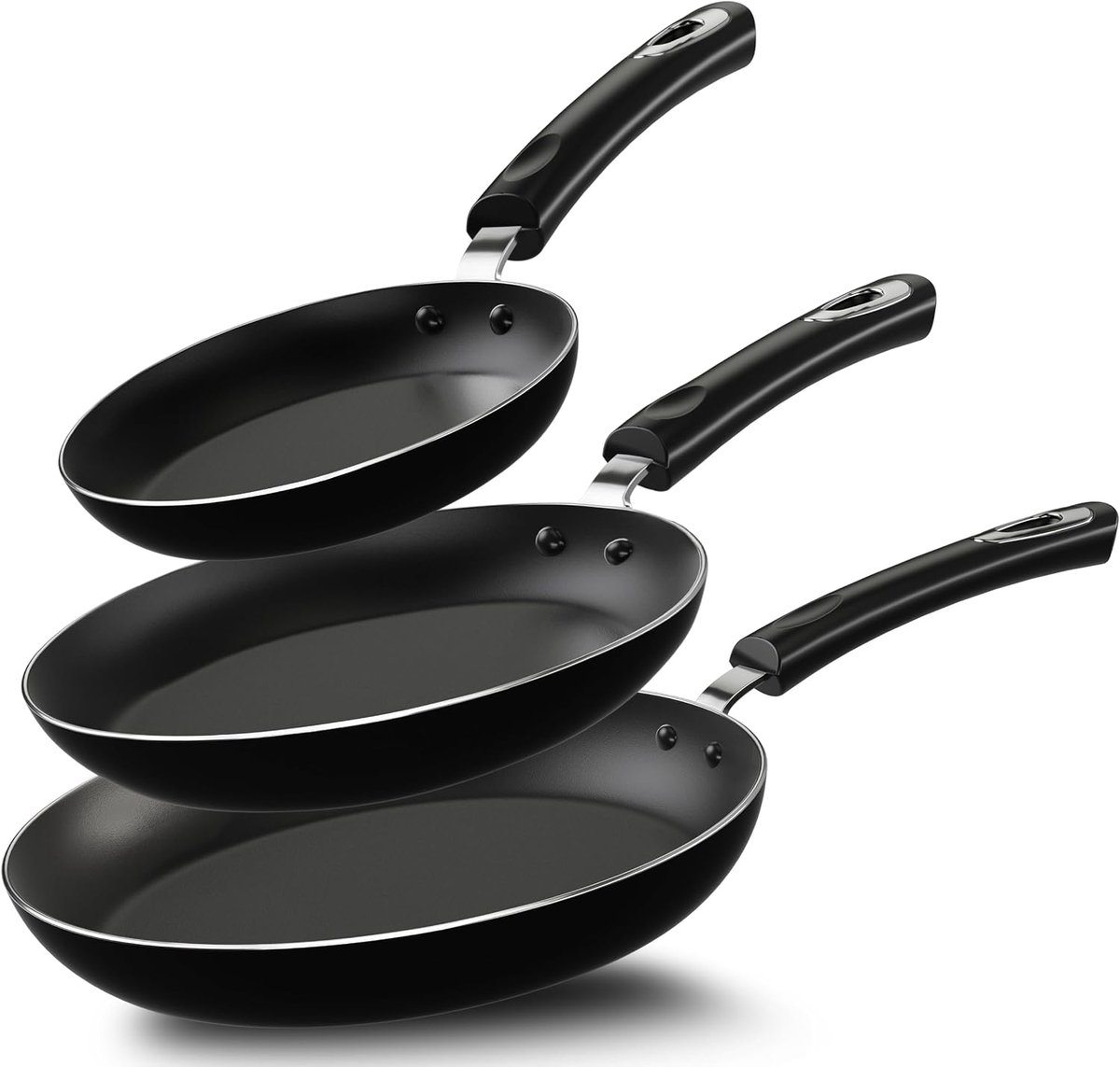 Koekenpannen Met Anti-Aanbak - 3-Delige Koekenpannen Met Inductiebodem, 20 cm, 24 cm en 28 cm, Zwart