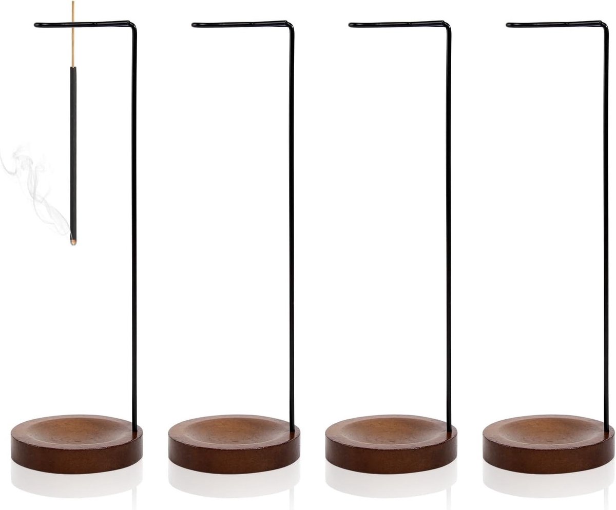 Inverted Incense Stick Houder - 4 Stuks Houten Basis Asvang voor Yoga, Meditatie en Aromatherapie in Kantoor en Slaapkamer