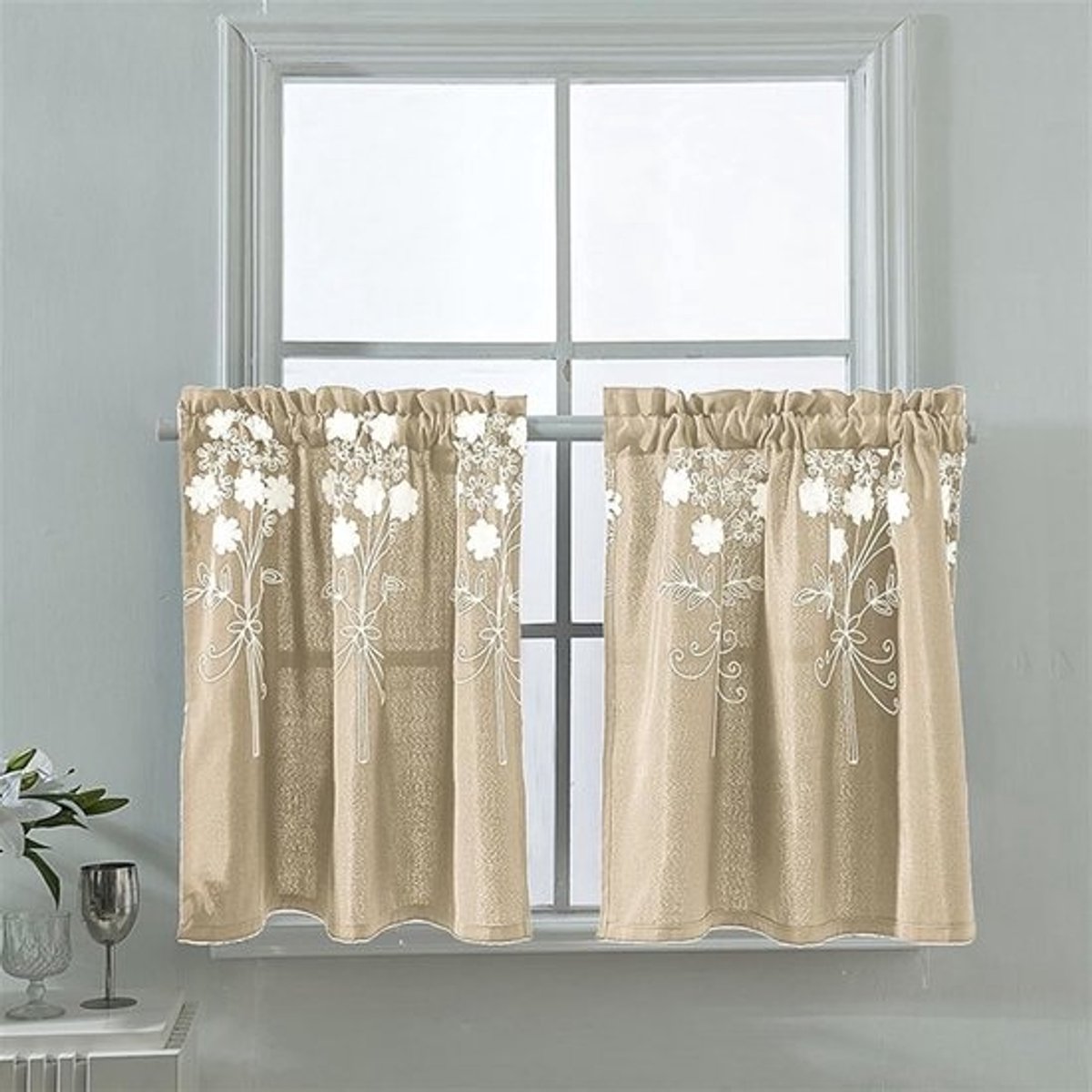 Set van 2 Boho Tier Gordijnen Katoenpolyester Geel Half Hoge Gordijnen voor Keuken en Badkamer