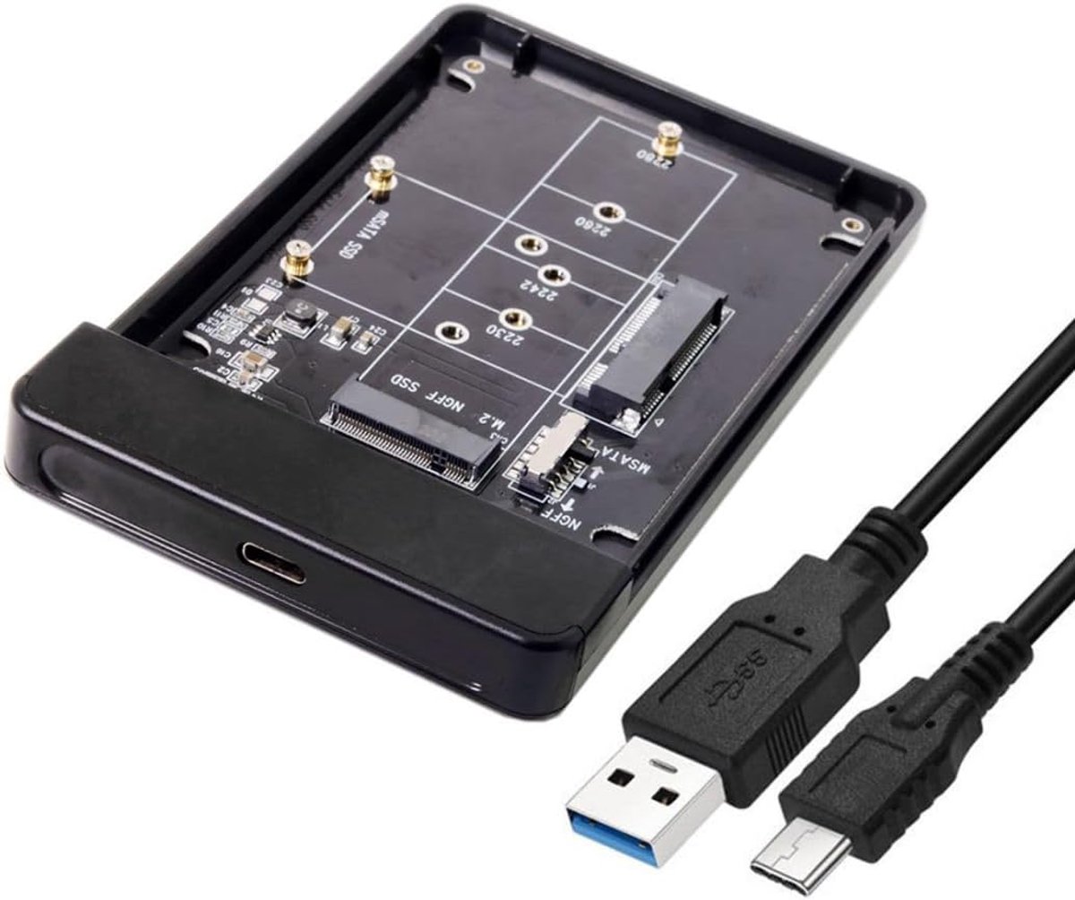 Externe harde-schijfbehuizing USB-C type C naar SATA SSD 2,5 inch 22-pins voor laptop en pc (zilver)