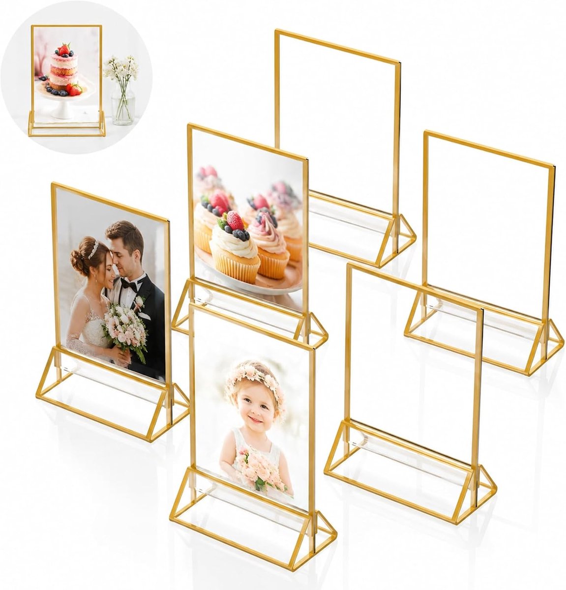 6 stuks tafelstandaard A5 goud, acryl standaard met gouden rand, tafelkaarthouder voor menukaarten, tafelnummers, prijskaarten, bruiloft, restaurant, café, beurzen en kantoor