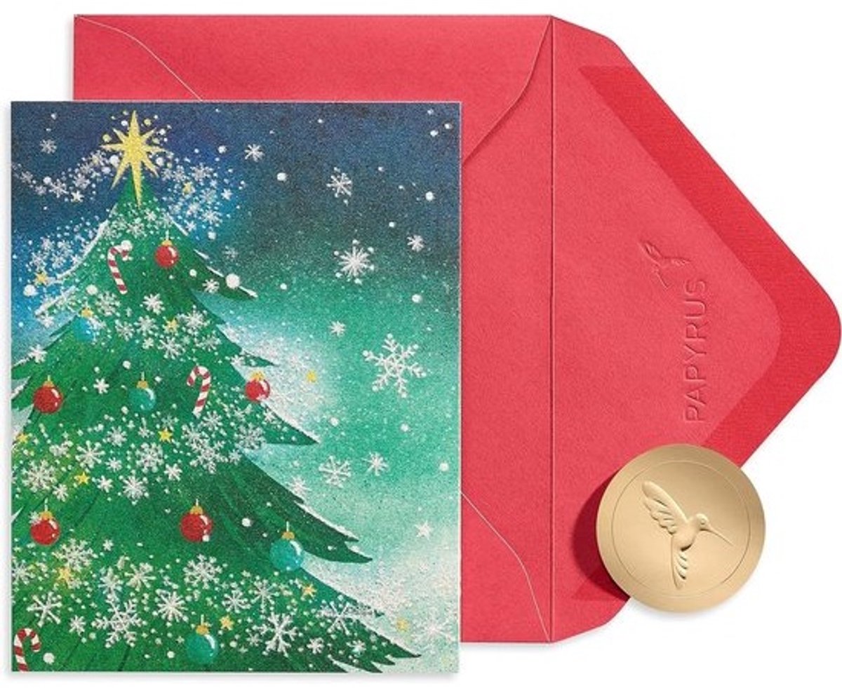 Kerstkaarten Box - Wenskaarten Set - Vakantie Wensen Sturen - Magisch Winterthema - 20 stuks - Rood Goud Metallic