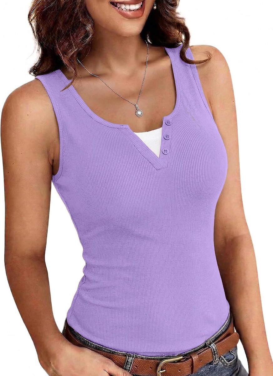 Tanktop dames V-hals mouwloos zomer sexy bovenstuk slim fit basic shirt geribbelde tanktop stretch tops effen
