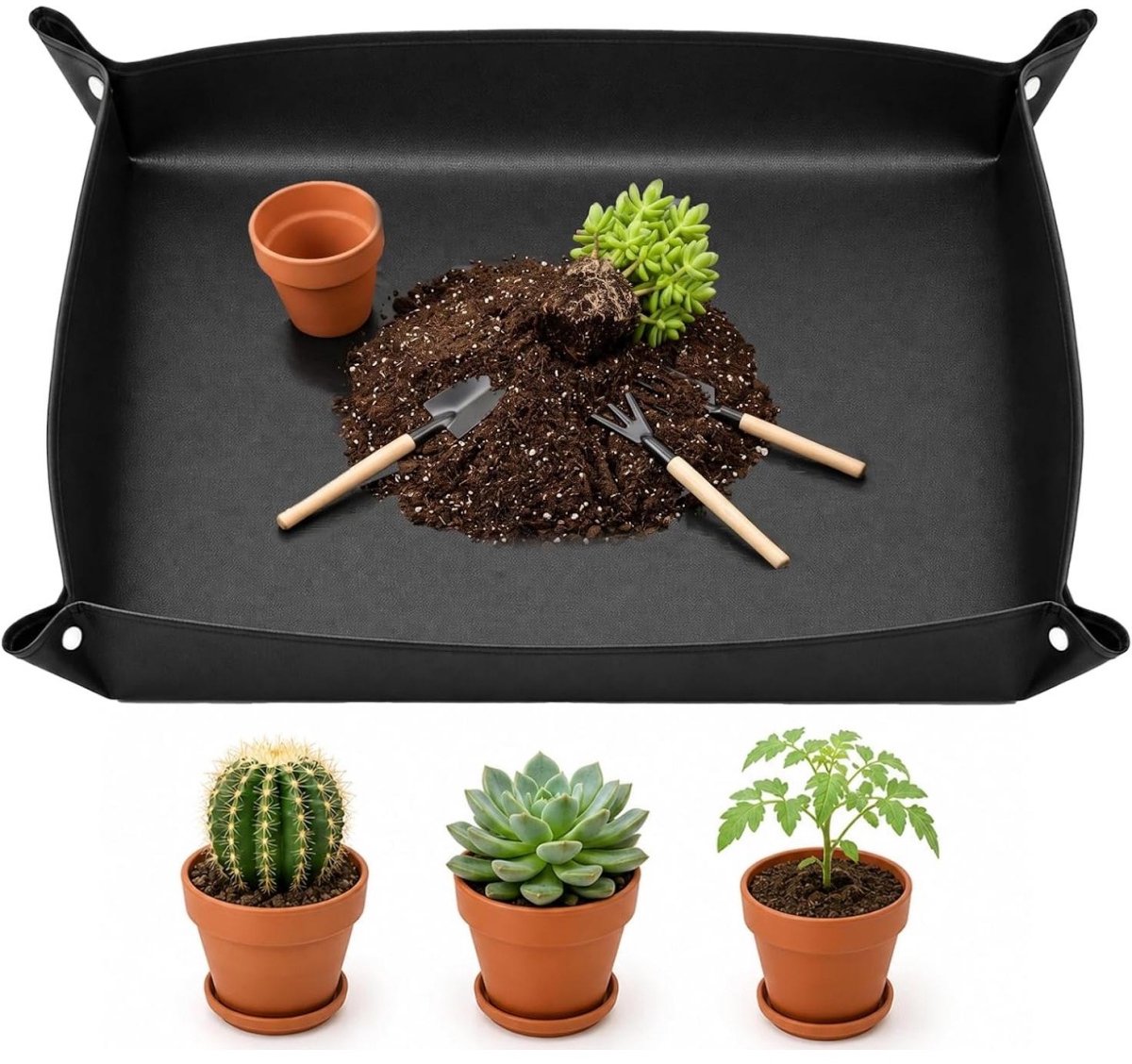 SSTRWGOOD Tuinwerkmat – Waterdichte, opvouwbare plantmat – Lekvrij ontwerp – Verpotmat – Geschikt voor verpotten en snoeien – Eenvoudig te reinigen – Ruimtebesparend – Geschikt voor binnen en buiten – 150 x 100 cm – Zwart