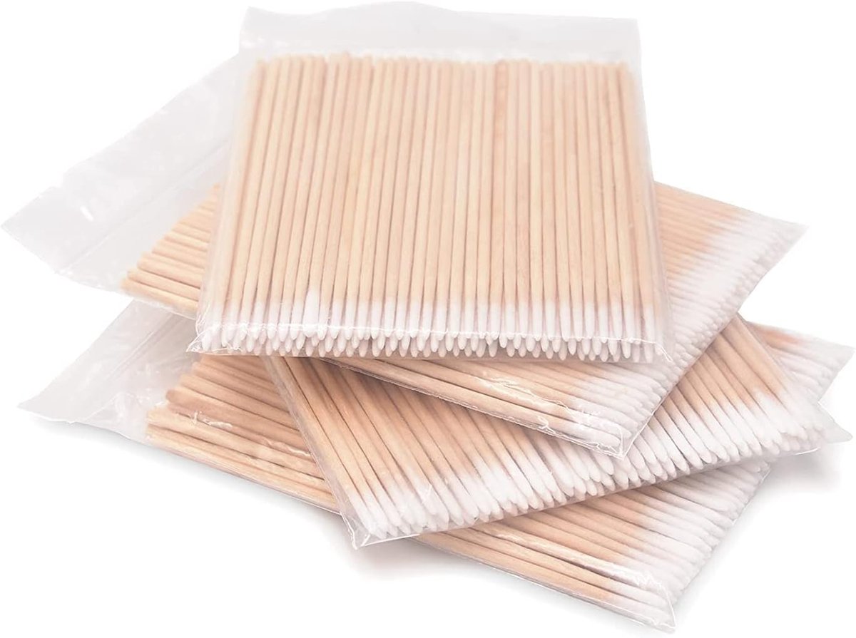 Wattenstaafjes, spitse wattenstaafjes, kleine wattenstaafjes, houten handvat, voor tattoo, wenkbrauwen, beauty, make-up, nagels (400 stuks)
