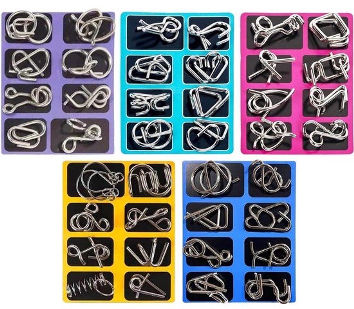 Metaaldraad Legpuzzels - Hersenbrekers Set - Mentale Ontspanning - Probleemoplossend Leren - 16 x 12 cm - Diverse Stijlen