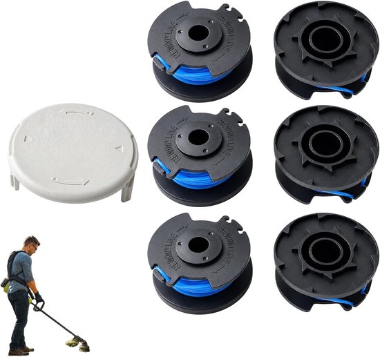 6 stuks vervangende grastrimmerspoel AC14RL3A met dop, compatibel met Ryobi grastrimmer One+ 18 V, 24 V, 40 V, draadspoel Ø, hoogwaardige trimmerspoel voor moeiteloos trimmen (6 spoelen + 1 kap) — afbeelding 5