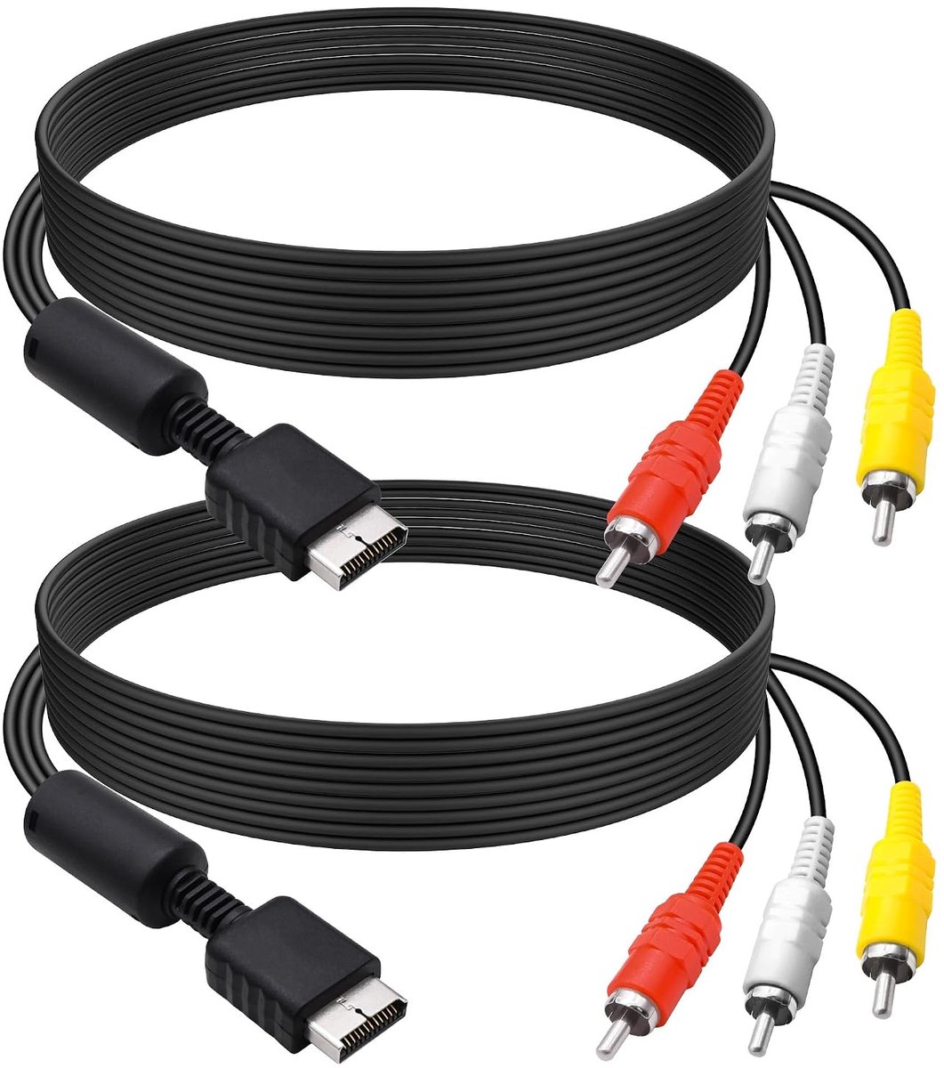 AV-kabel, AV naar cinch, RCA, composiet, audio-videokabel, adapter, compatibel met gameconsole, PS2, PS1, PS3, HDTV-monitor, 1,8 m, 2 stuks