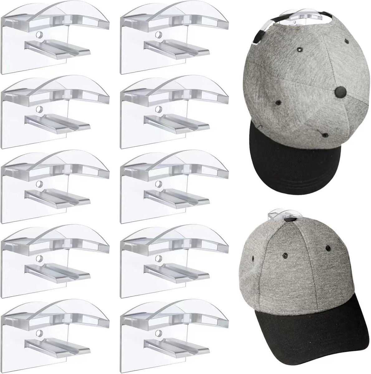 Hoedenhaken, 10 stuks kaphouders, wandkaphouders, hoedenhouder, zelfklevende hoedenorganizer voor verschillende mutsen, hoofdtelefoons, sjaals, tassen, sleutelhangers (2)
