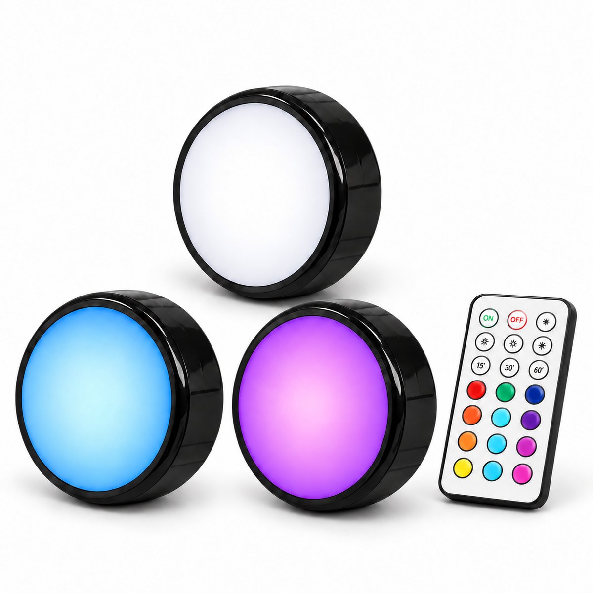 Dutch Standard Kastverlichting - 3 stuks - Draadloos RGB - Met afstandsbediening - Dimbaar - Timer - Zwart