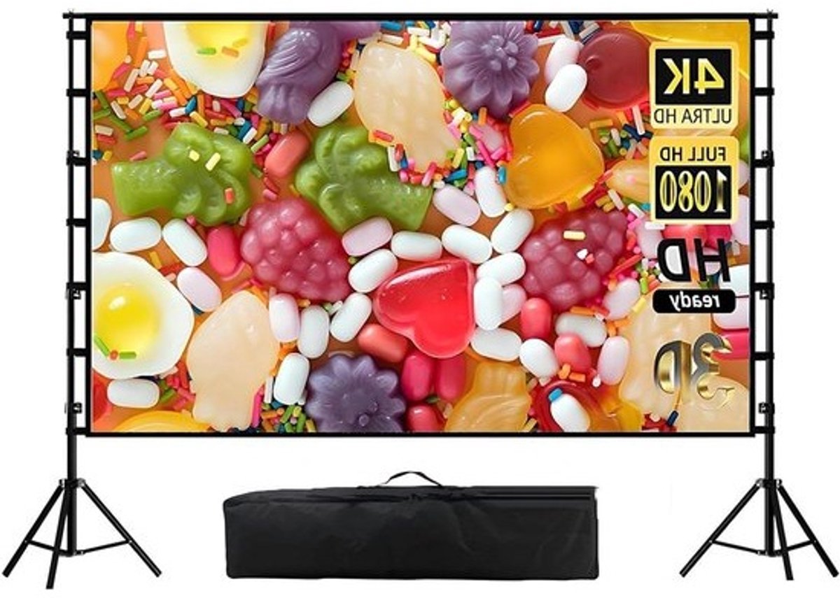 Projectorscherm met Statief - Draagbaar Scherm Buitenscherm - Thuisbioscoop - Kreukvrij Polyester - 120 inch - Wit