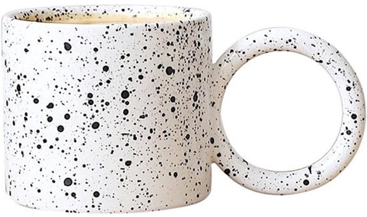 Cappuccinokopje Keramisch - Koffiemok Ontbijtmok - Genieten van Koffie - Stijlvol Stippenpatroon - 300 ml - One Color