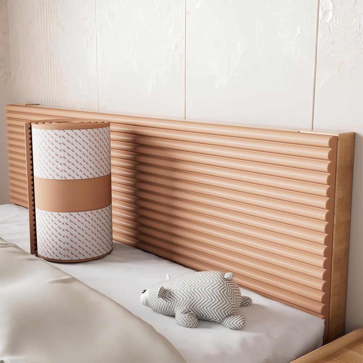 Gevoerd, 2 m Dik Antibotsing Zelfklevend Wandkussen, 3D Wandpolster Zelfklevend, 1,2 cm Wandbekleding Bed, Decoratie, Isolatie voor Slaapkamer, Woonkamer (Bruin, 30x200cm)
