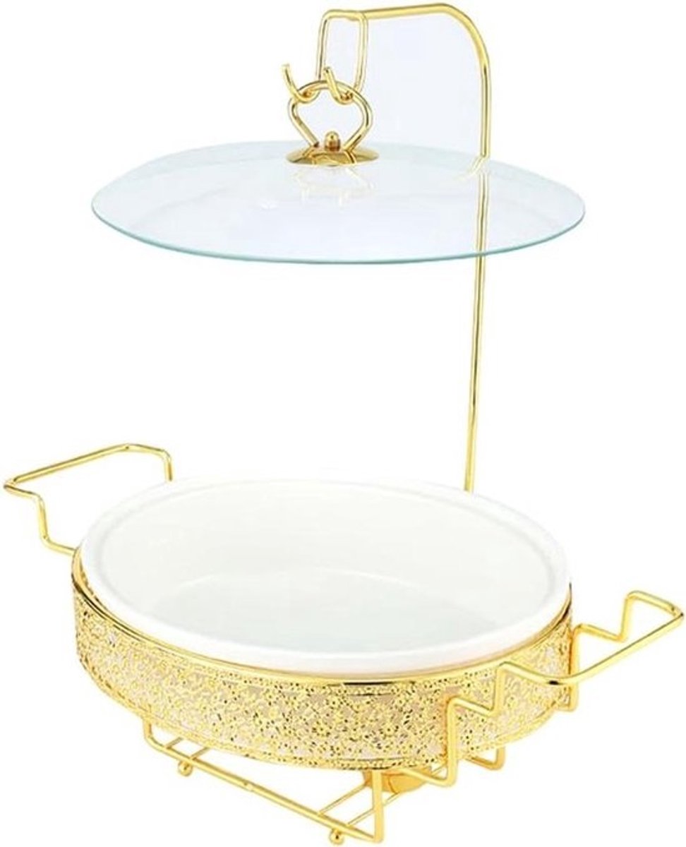 Buffet Set - Voedselwarmer Serveer - Gerechten Warm Houden - Hangend Deksel - 2L Capaciteit - Goud