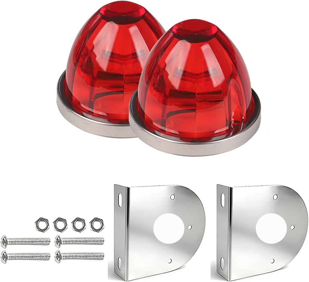 2 stuks LED-watermeloenverlichting voor semi-vrachtwagens, indicator zijmarkeringslamp, onder gloeiwiellichten voor vrachtwagens, omtrek watermeloen voor motor met lunette (2 stuks rood+beugel
