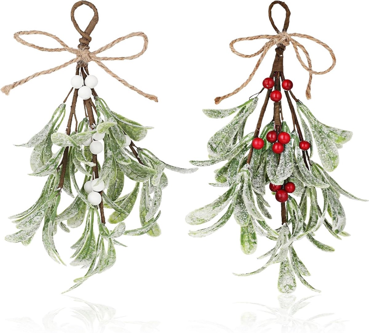 decoratie, kustelijke maretaktakken om op te hangen, kerstmietdecoratie met bessen, kunstmaretak, hangende maretakversiering (rood + wit)