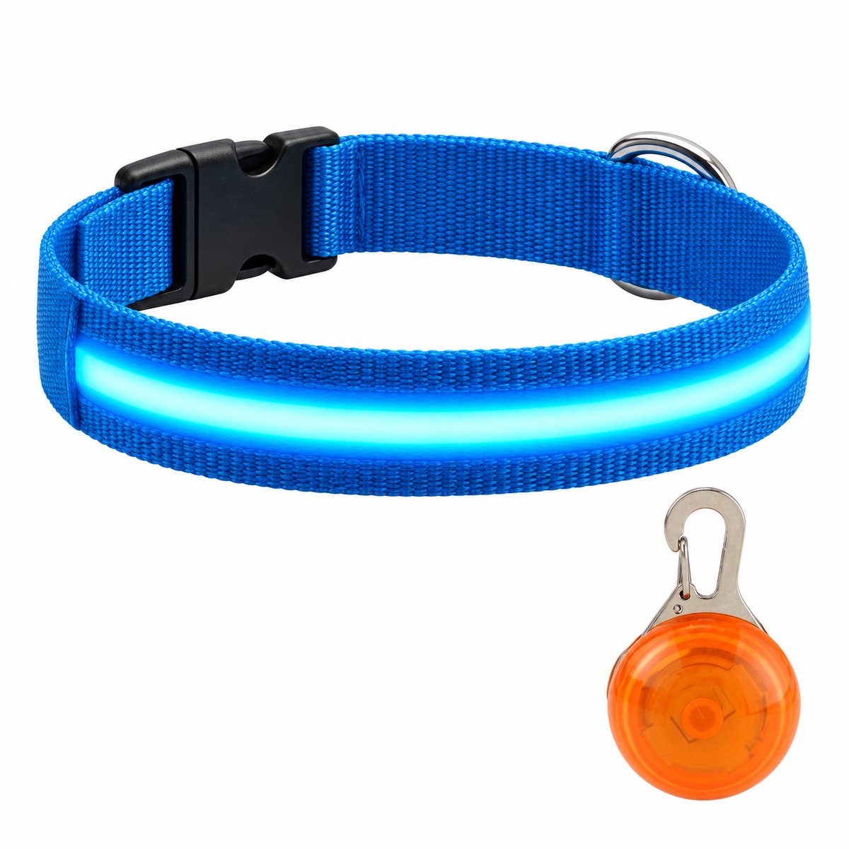 Professor Q LED Halsband Hond - Blauw XL (42–56 cm) - Oranje LED Lampje - Nylon USB Oplaadbaar