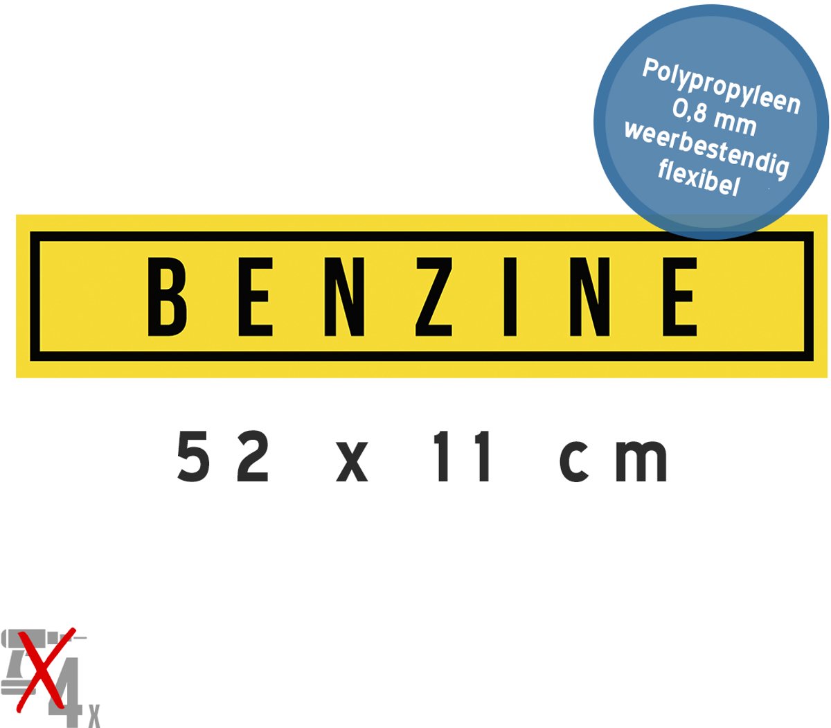 Borden autoverkoop (10x) | "Benzine" | 52 x 11 cm | Verkopen | Auto | Cars | Wagen te koop | Nummerplaat | Autohandelaar | Kenteken | For sale | Kentekenplaat | Geel | 10 stuks