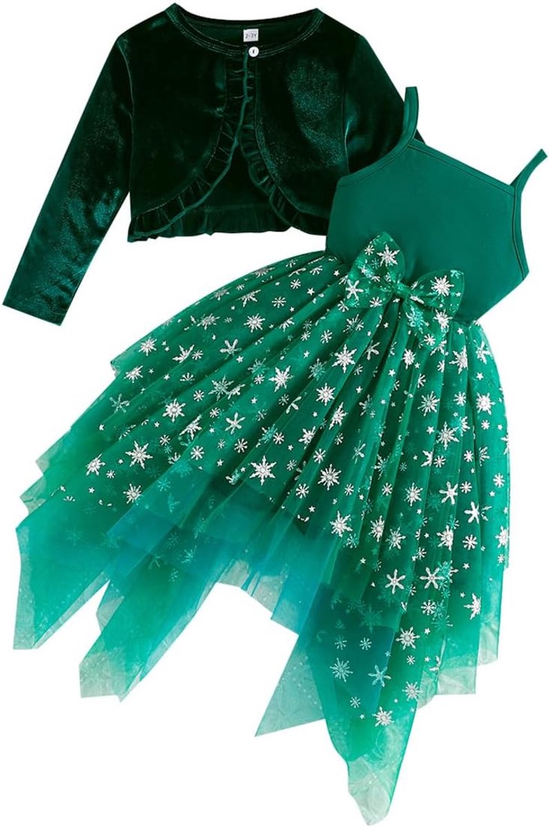 Meisjesjurk met vestensets, fluwelen feestjurk voor meisjes, meerlagige tule kerst voor kinderen, kerstkleding, feestkleding voor 2-8 jaar