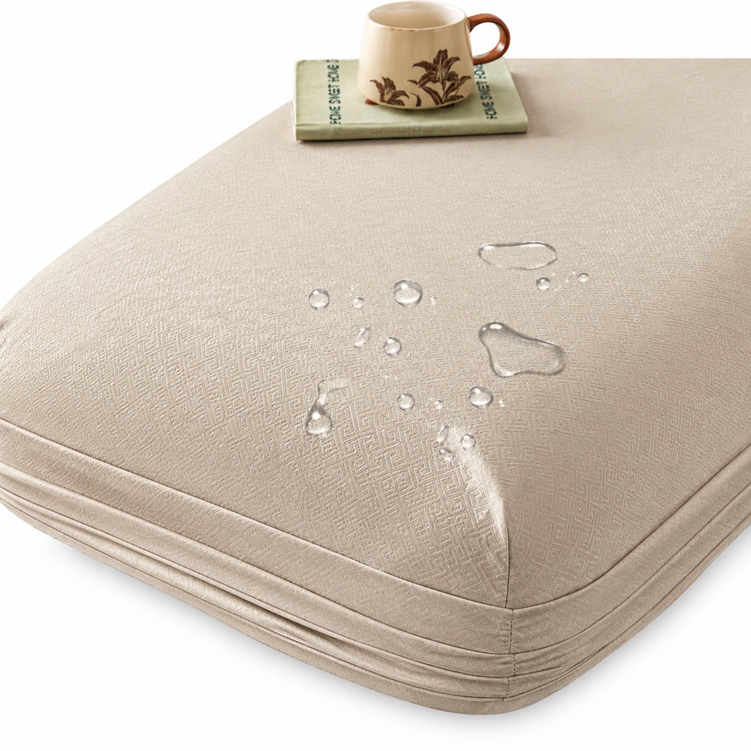 SWGOTA Waterdichte hoeslakenset 200 x 200 cm - kaki, geborstelde stof, voor matrassen tot 30 cm hoog, 1 hoeslaken en 2 kussenslopen
