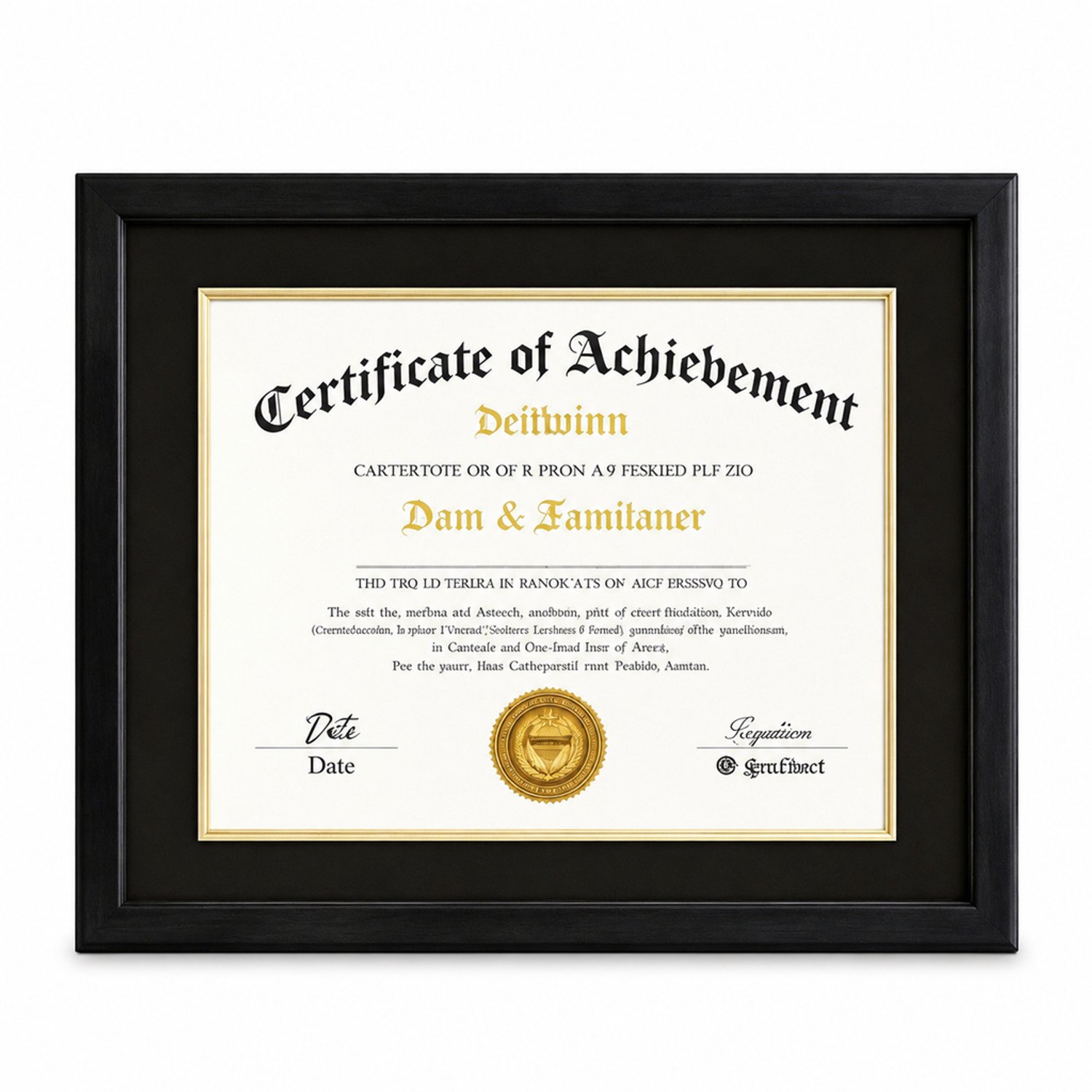 SWGOTA Zwarte MDF certificaatfotolijst met zwartgouden dubbele passepartout voor een binnenmaat van 28 bij 35 komma 5 centimeter Zwart goud