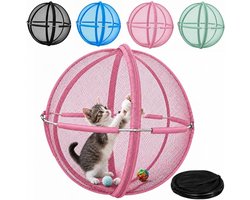 Opvouwbare Kattenren Bal - Oprolbare, 360° 'pop-up' speelbal van gaas voor katten – voor buitengebruik - Opvouwbare speelbal (68 cm / 27 inch) – draagbare - lichtgewicht kooi -Interactief kattenspeelgoed voor gebruik in de tuin of buiten - roze