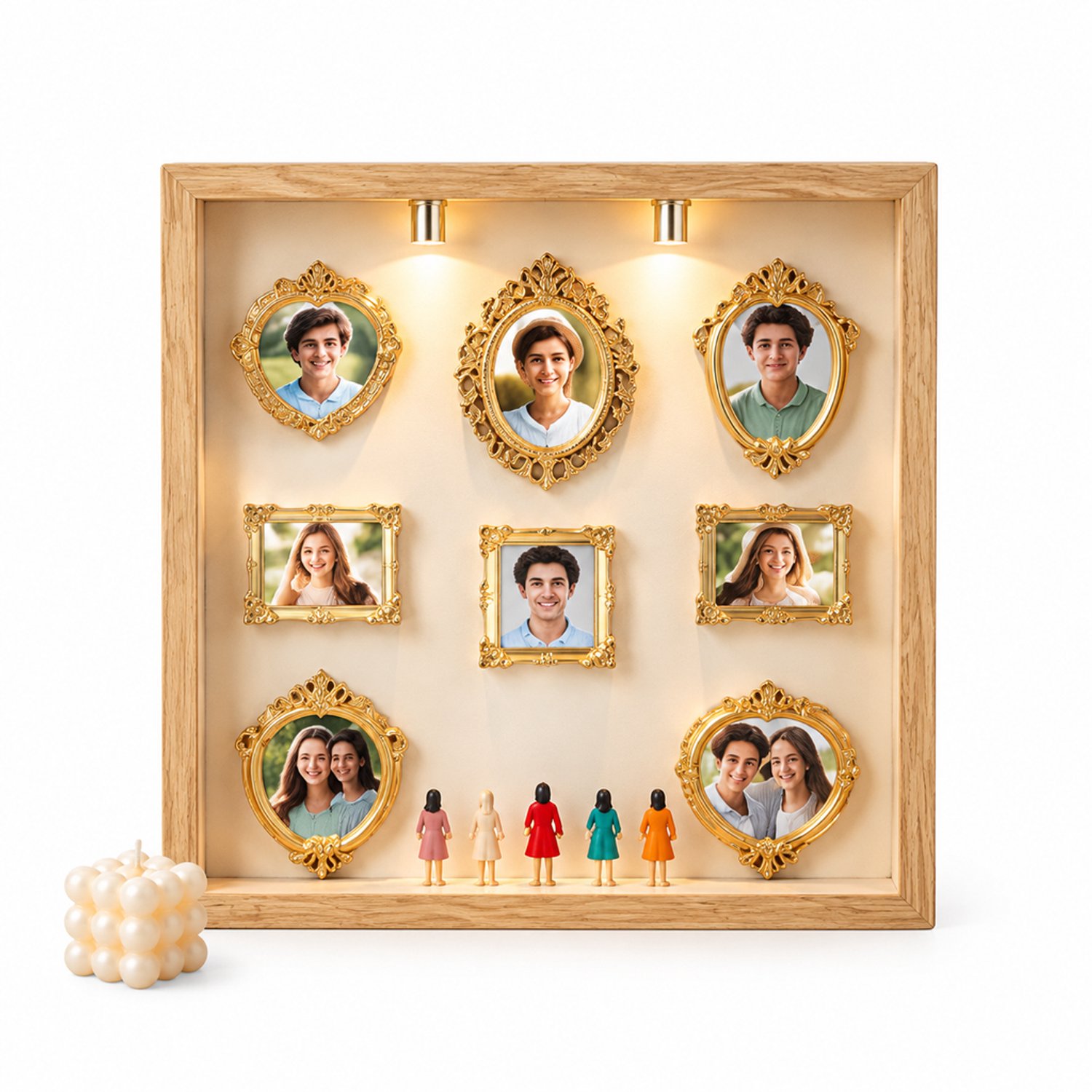 SWGOTA Zwarte vierkante MDF-displaylijst met 2 lampen, binnenmaat 22,8 × 22,8 × 3 cm, staand tafelmodel