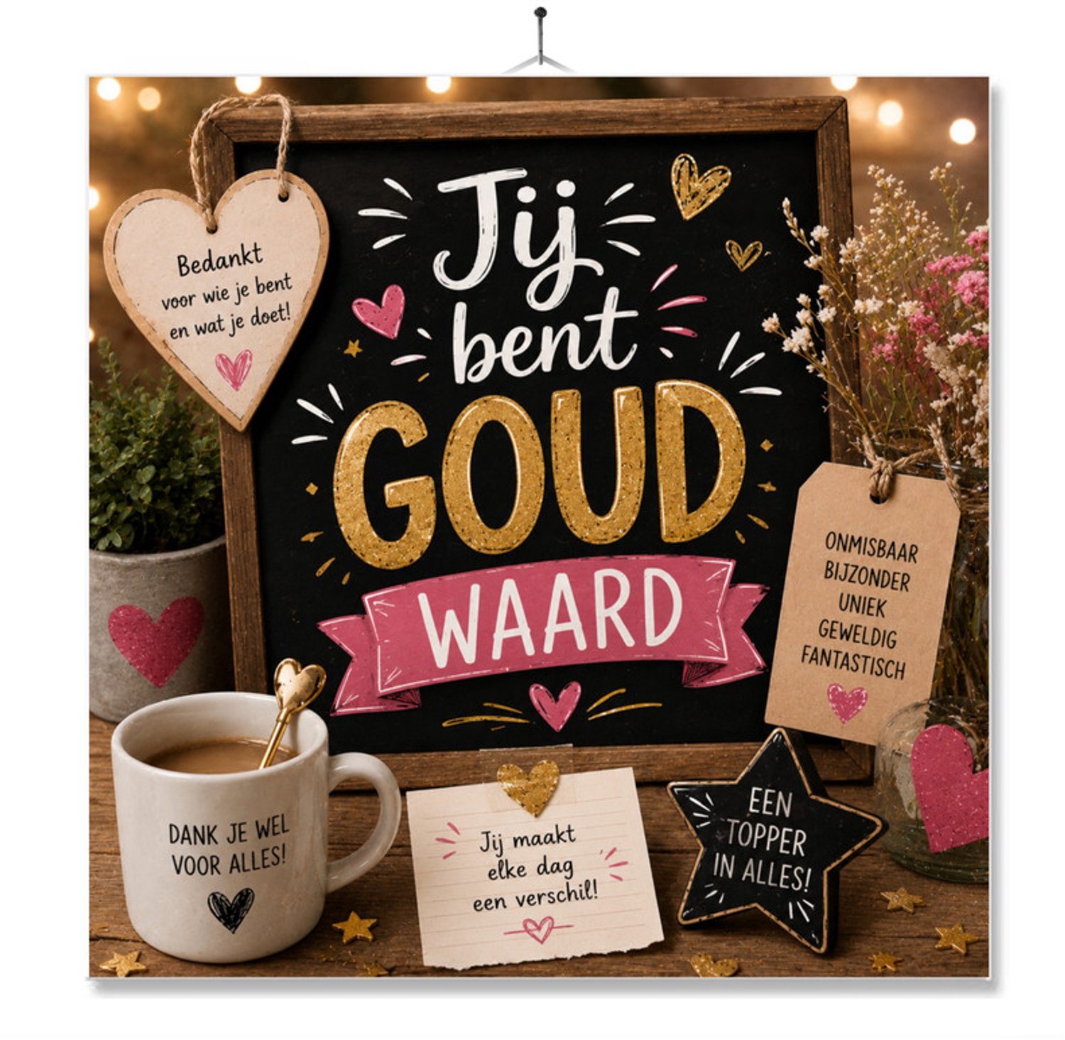MC Living Tegel Met Opdruk | Jij Bent Goud Waard | Cadeau | Inclusief Geschenkdoos | Standaard | Ophangsysteem Multi-Color
