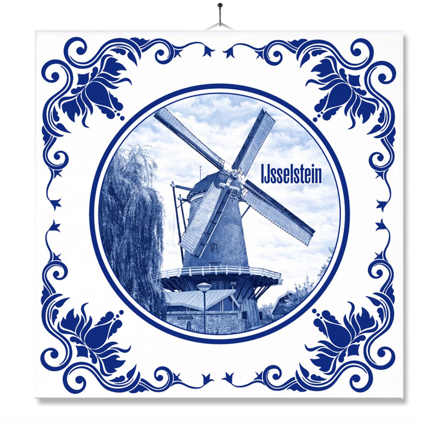 MC Living Tegel Met Opdruk | IJsselstein | Delft Blauw | Cadeau | Inclusief Geschenkdoos | Standaard | Ophangsysteem