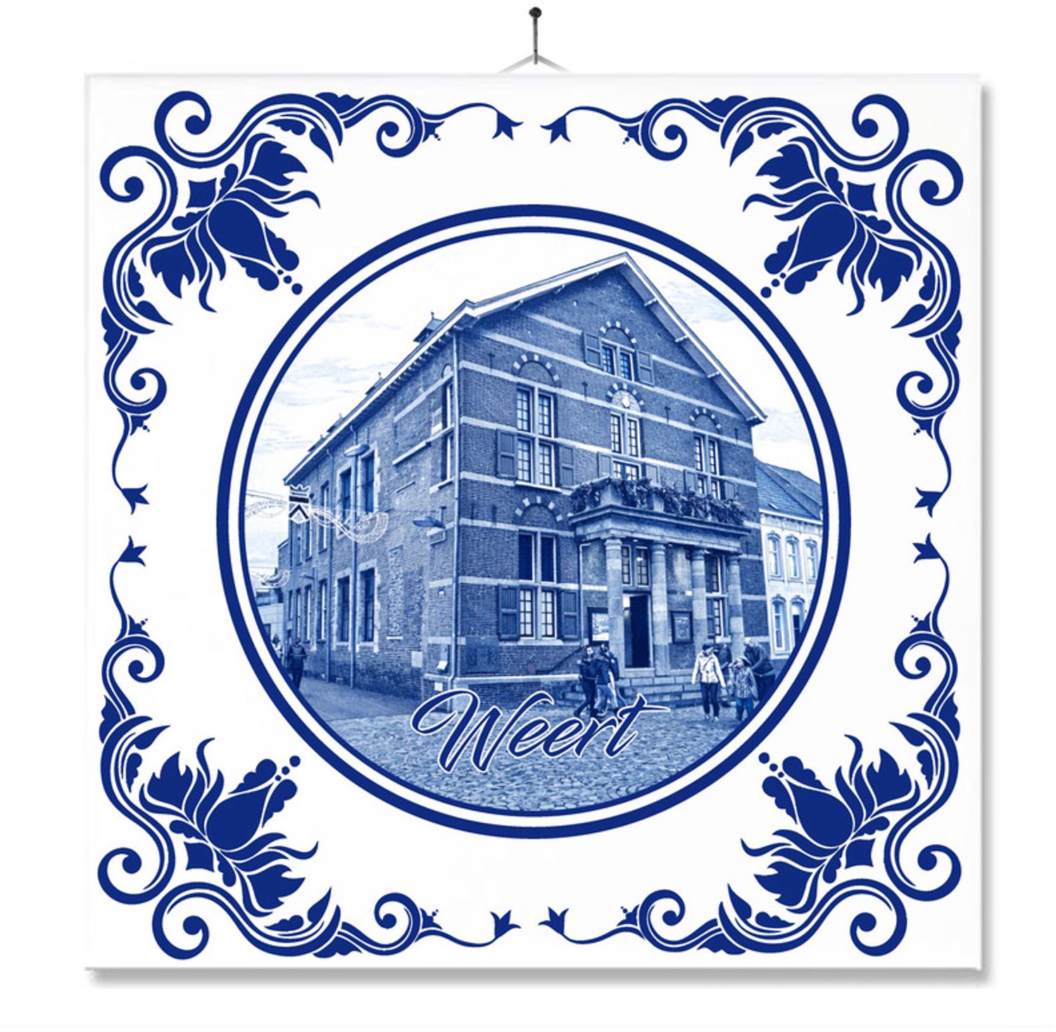 MC Living Tegel Met Opdruk | Weert | Delft Blauw | Cadeau | Inclusief Geschenkdoos | Standaard | Ophangsysteem Ontwerp 3