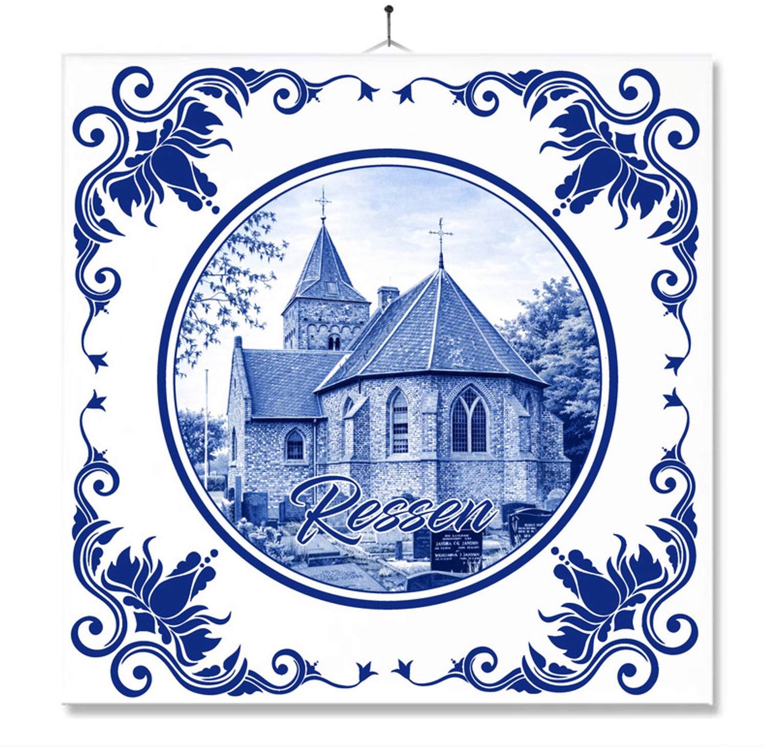 MC Living Tegel Met Opdruk | Ressen | Delft Blauw | Cadeau | Inclusief Geschenkdoos | Standaard | Ophangsysteem Ontwerp 1