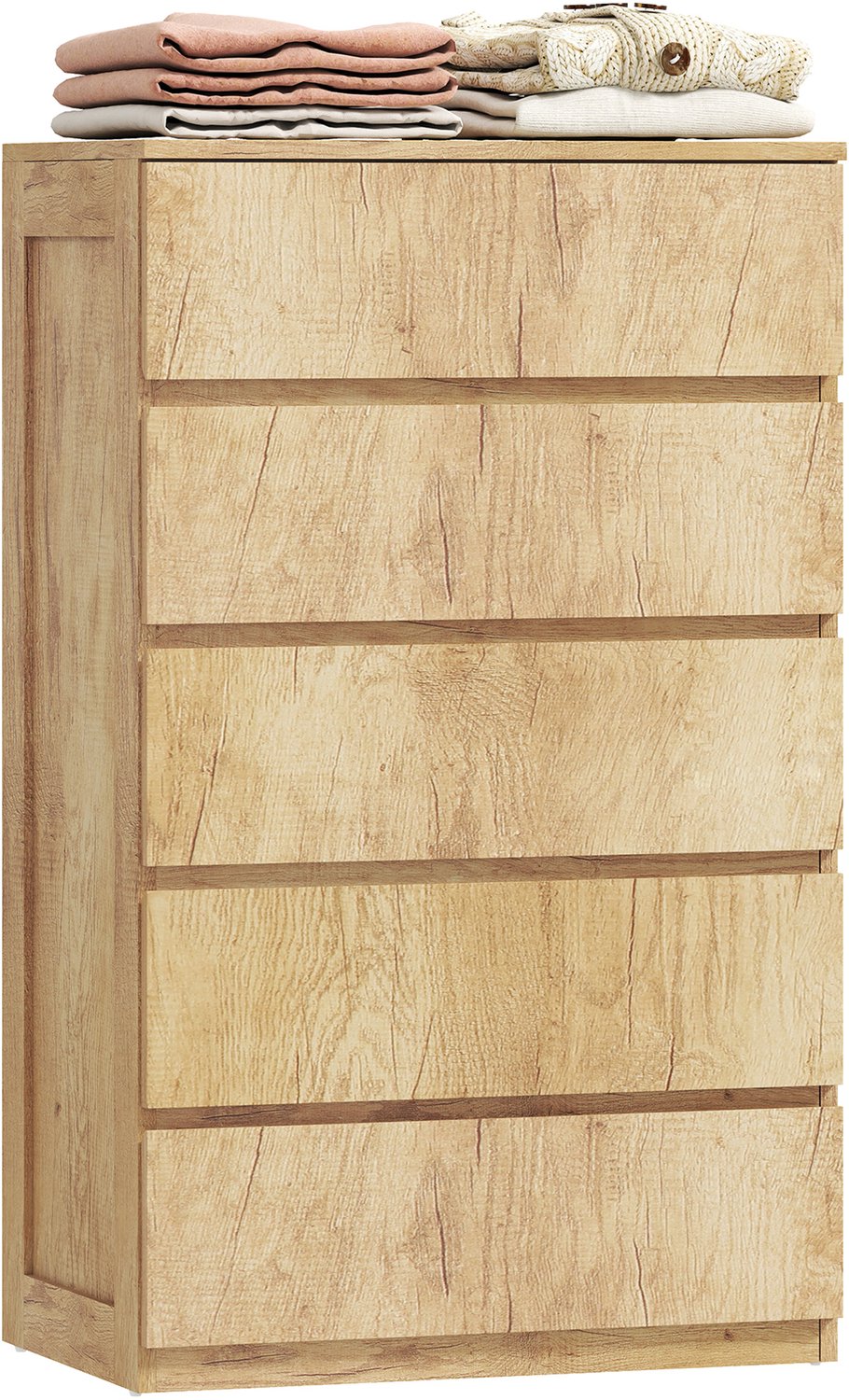 Lunpog Ladekast met 5 lades – Houten ladekast voor de slaapkamer en woonkamer – Moderne, ruimtebesparende ladekast Natuurlijk hout