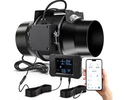 Inline-Kanaalventilator 150mm 70W met Timer / EC-motor / Vochtigheidsregeling / Instelbare Snelheid / App-Bediening 683m³/h Afzuigventilator Buisventilator voor Booster Kweektenten Badkamer Toilet Keuken Kas Garage