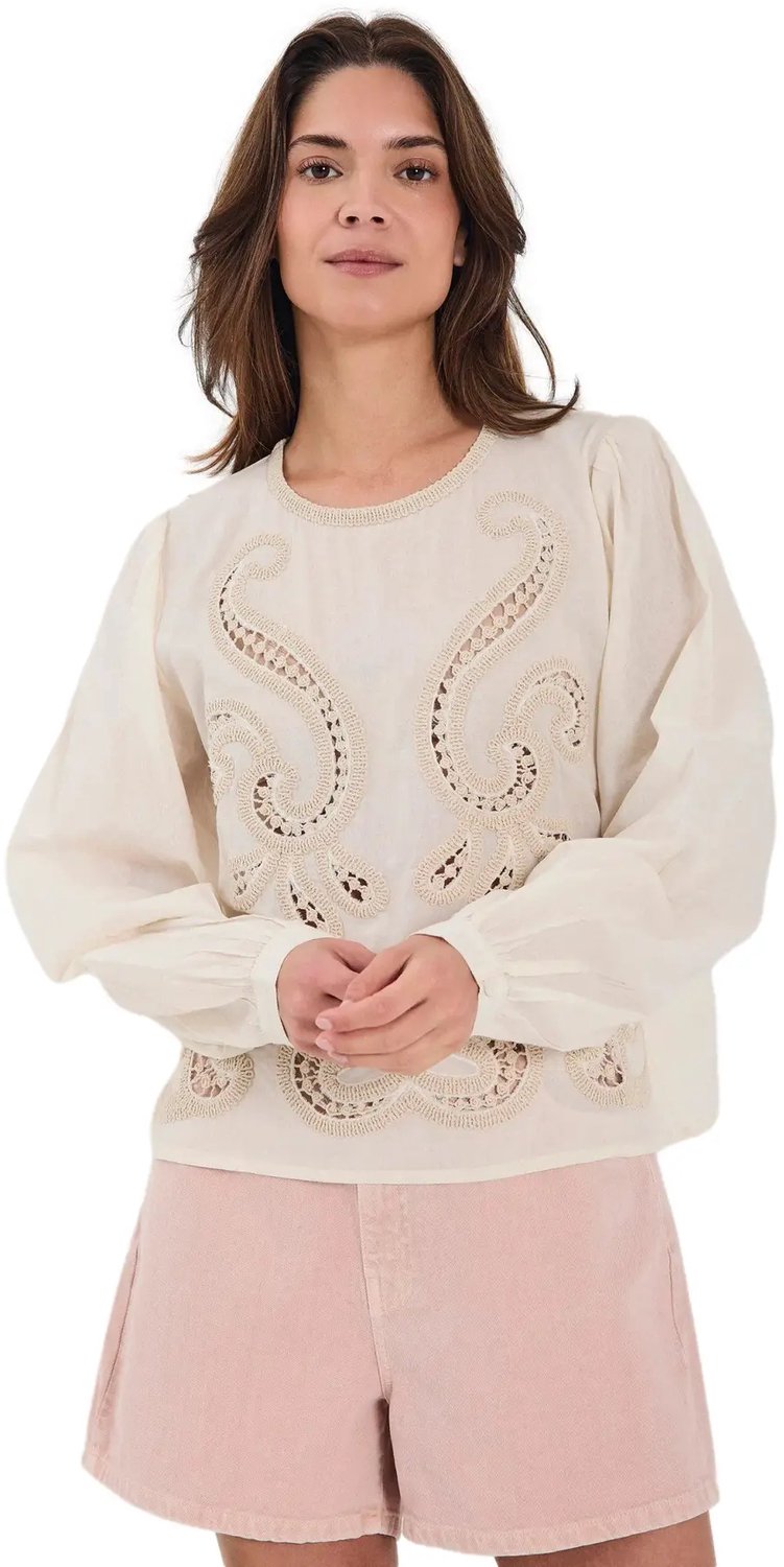 Damesblouse met lange mouwen Norr Fen Creme