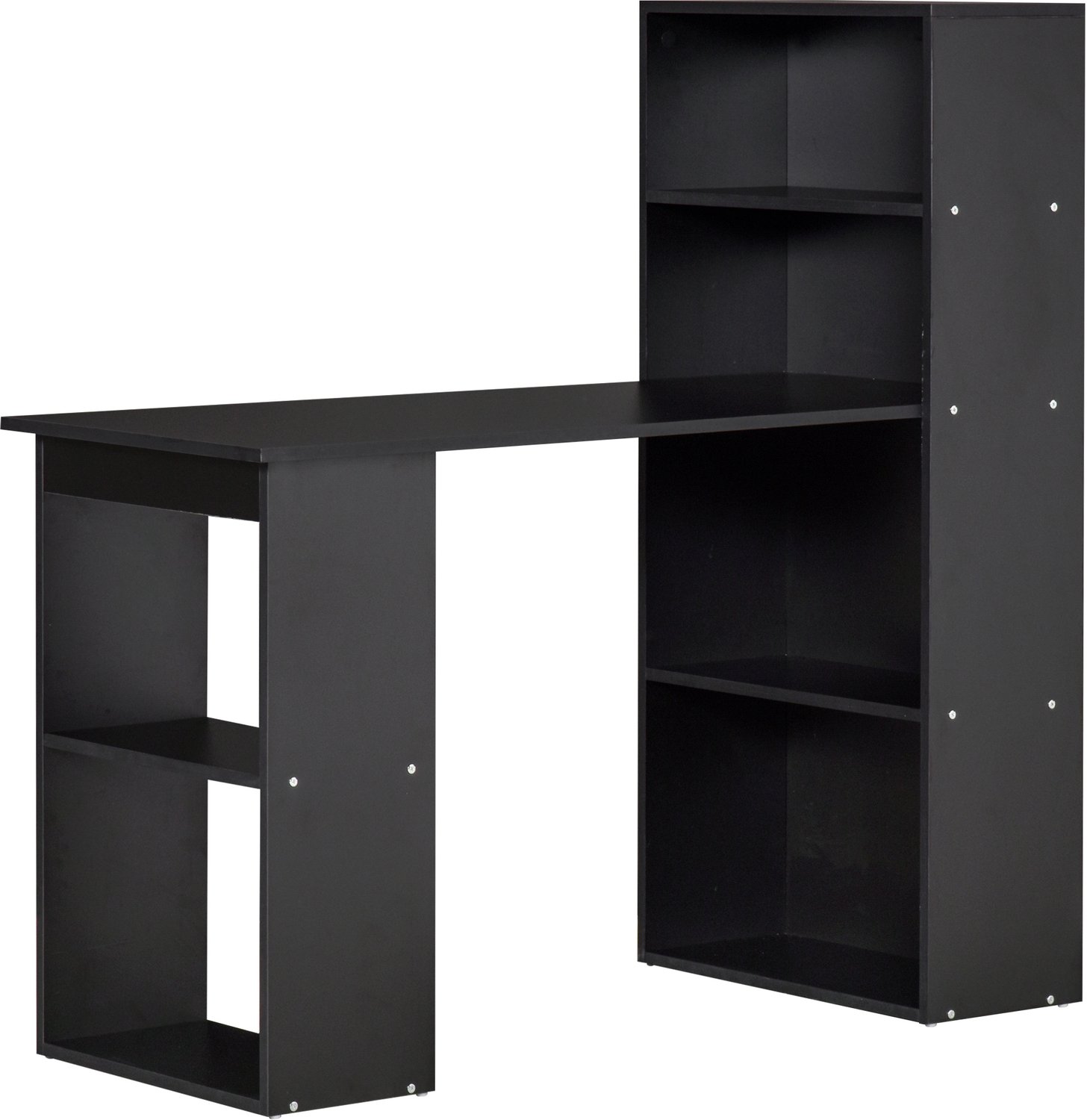 Lunpog Bureau met boekenplank - Computerbureau - Bureau met opbergvakken - 6 open planken - 120 x 55 x 120 cm - Zwart Noir