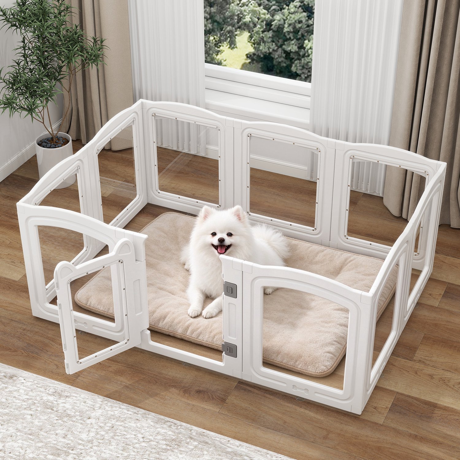 Puluomis Puppyren - hondenren voor binnen - 60 cm Hoog, 10 Panelen - Acryl - Transparante