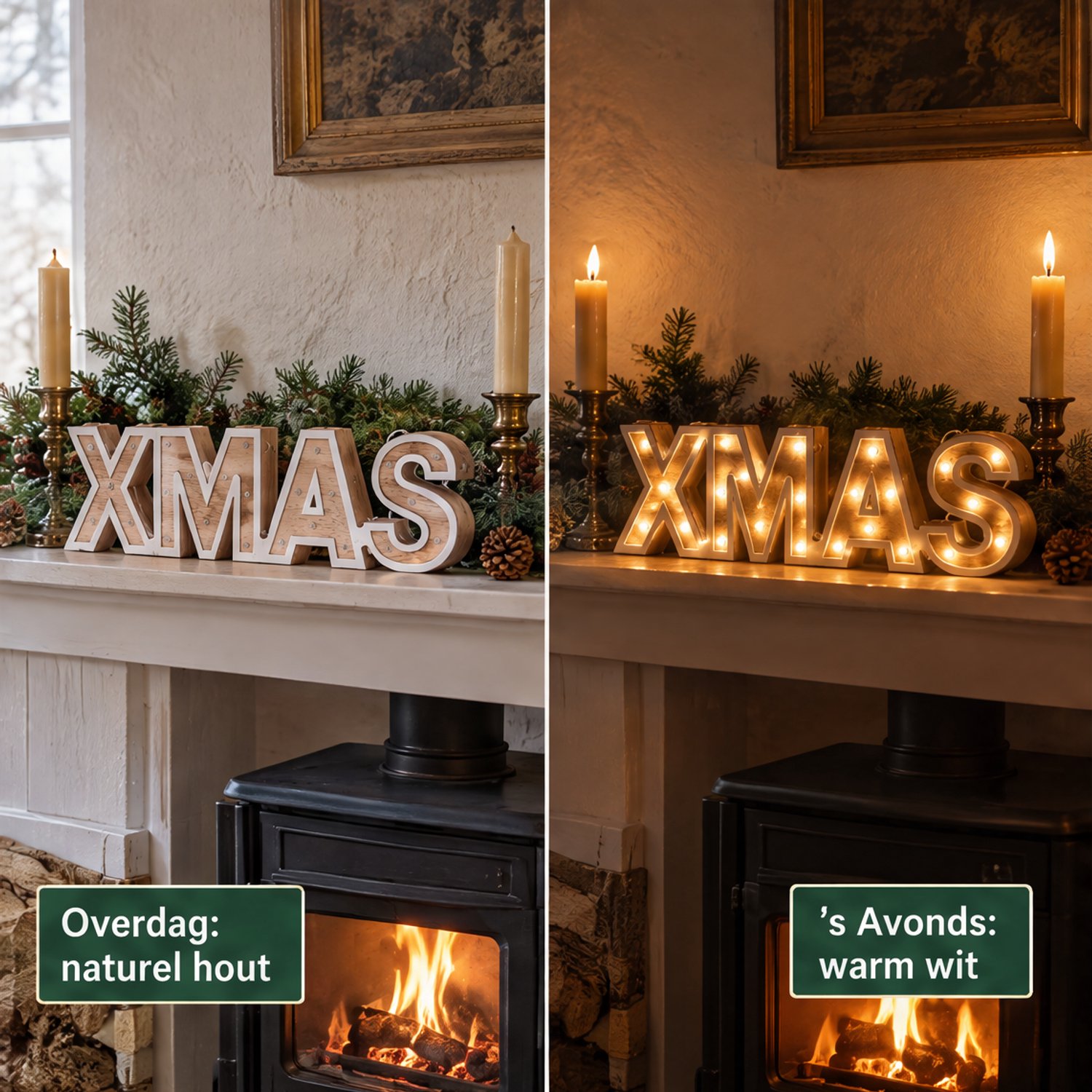 Levano Kerstversiering - Kerstdecoratie voor Binnen - LED Verlichting - Kerstlichtjes op Batterij - Vensterbank Decoratie - Houten Letters - LED Kerstverlichting - Kerstversiering Raam - Xmas Letters - Houten Kerstdecoratie - Kerstlampjes – foto 6