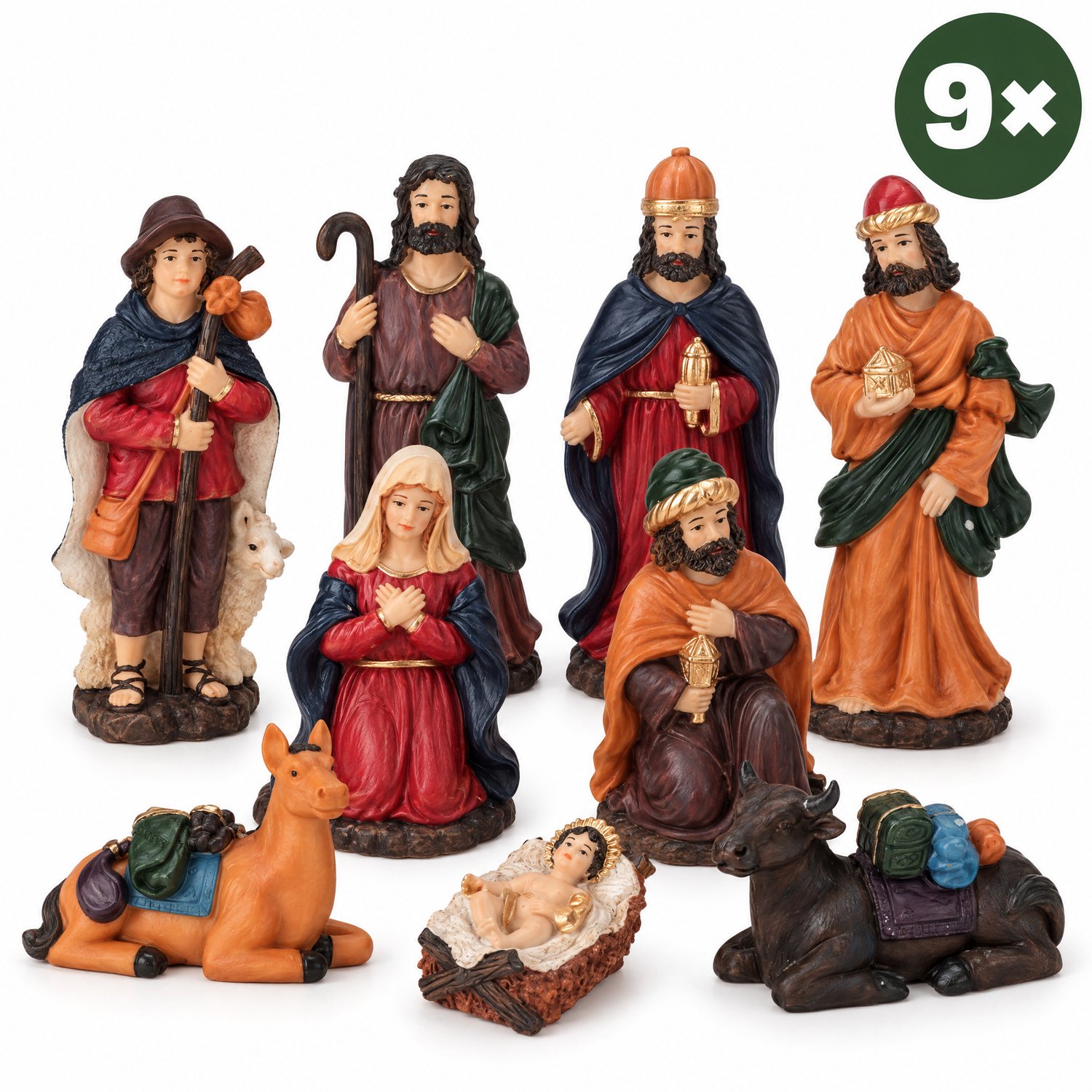 Levano Kerststal Figuren Set van 9 - 15 cm - Kerstversiering - Kerstdecoratie voor Binnen - Kerstfiguren voor Binnen - Kerstbeeldjes - Kerstbeelden - Kerstverhaal - Kerstkribbe - Kerst Figuurtjes