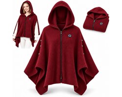 Verwarmde Hoodie Deken - 150x80cm - Blanket Hoodie met 3 Standen - Warmte Poncho - Verwarmde Hoodie Dames en Heren - Kan verwarmd worden met mobiele stroom - voor kantoor, bank, reizen en kamperen - rood