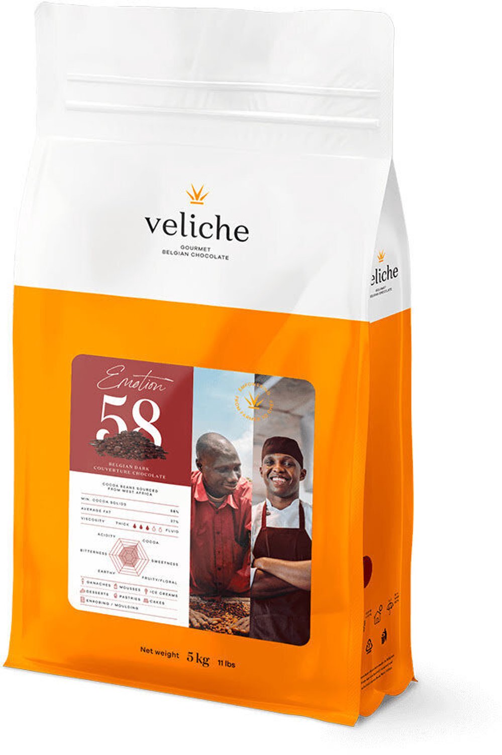 Veliche - Emotion 58 Donkere chocolade druppels Belgische chocolate 10 KG