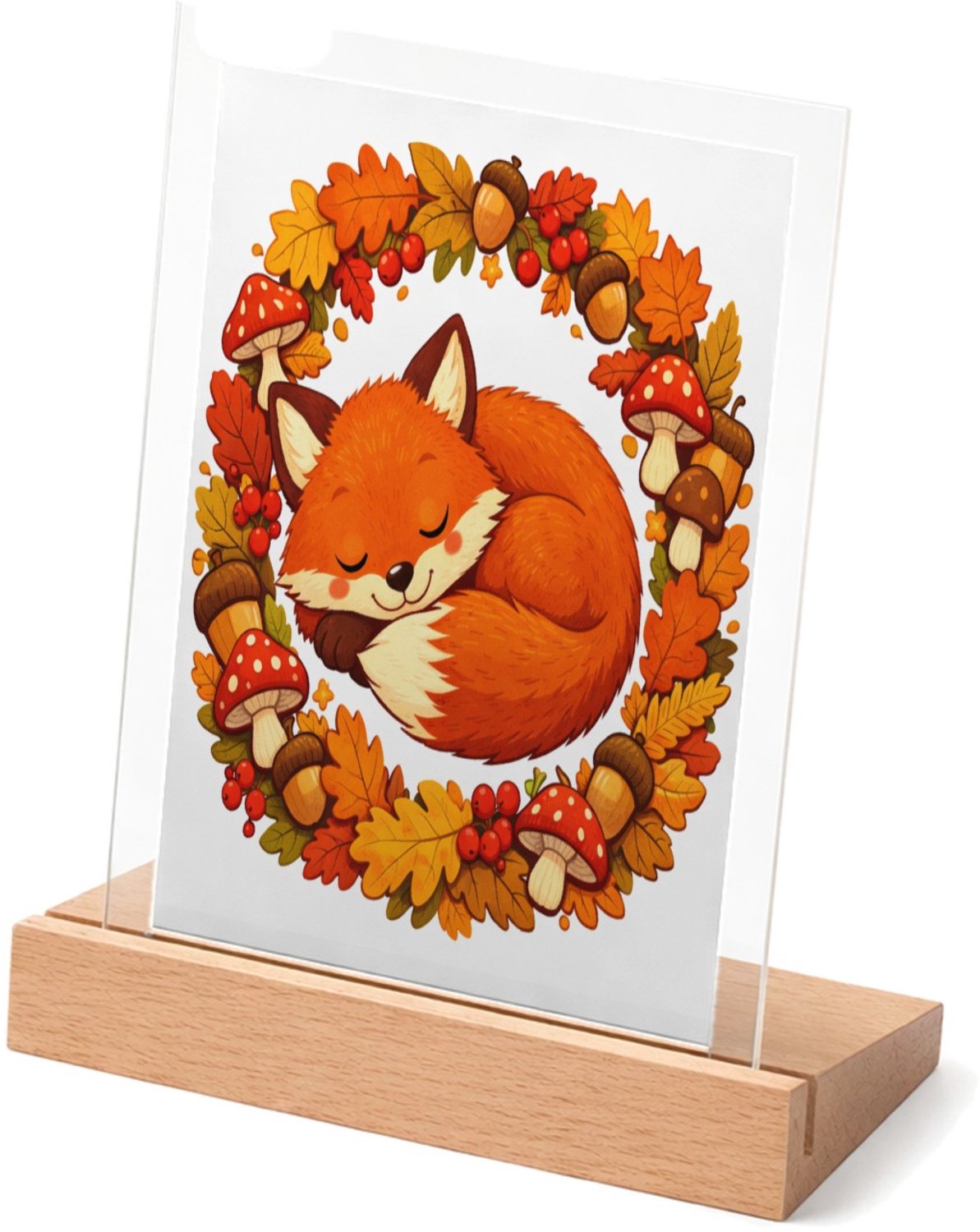 Mr Cadeautjes Glasframe met vaste tekst - design Slapende vos in herfstbladeren | cadeau Wit